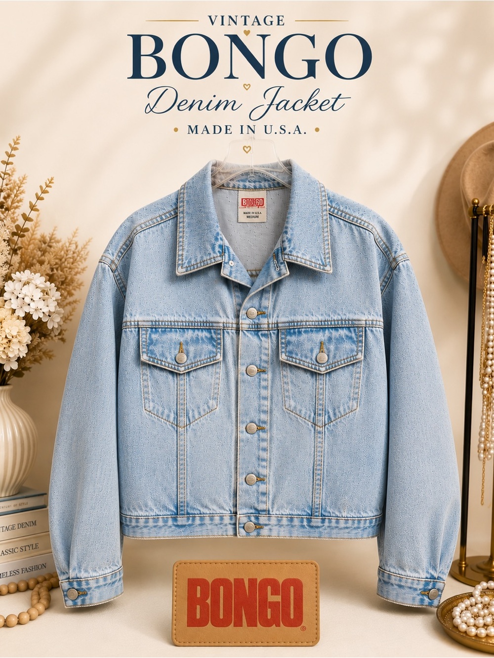 💙 Rare Original Vintage BONGO Denim Jacket – Made in U.S.A.